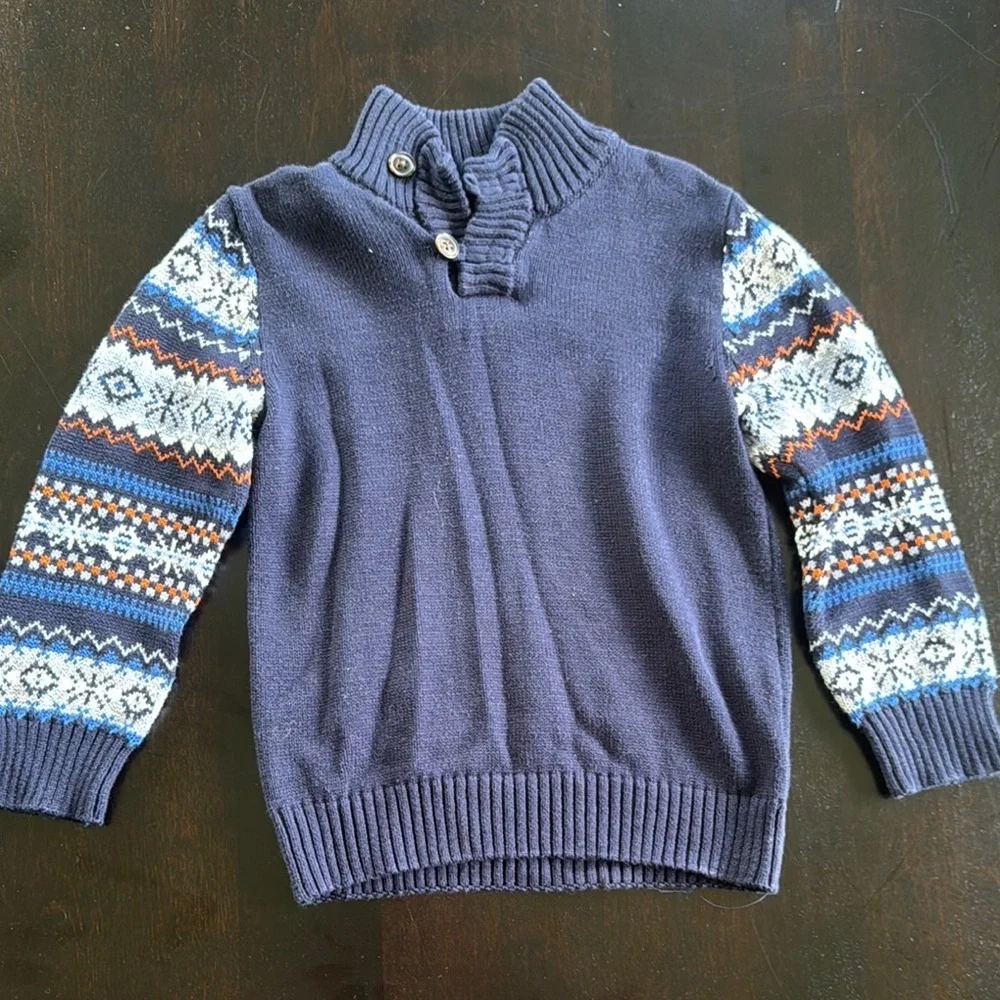 Gymboree Blue and White Knit Sweater with Fair Isle Pattern